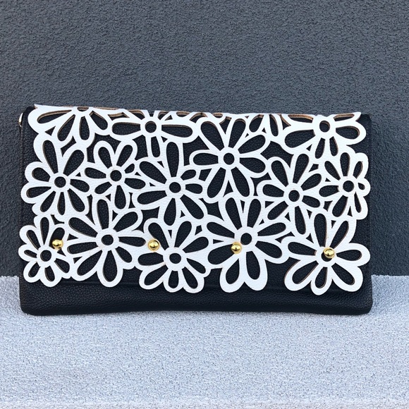 Handbags - Textured Clutch With Stylish Black And White